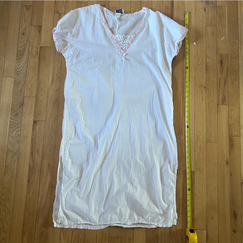 Cottage core vintage made in USA cotton night dress gown shirt size large lace
